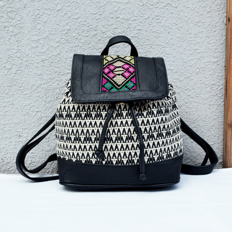 Striped Embroidered Backpack - Travalto