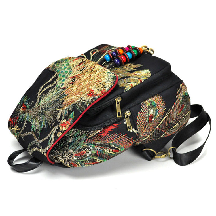 Retro Ethnic Embroidered Peacock Backpack - Travalto