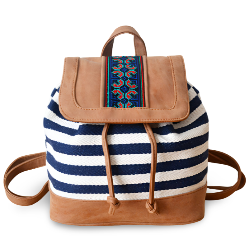 Striped Embroidered Backpack - Travalto