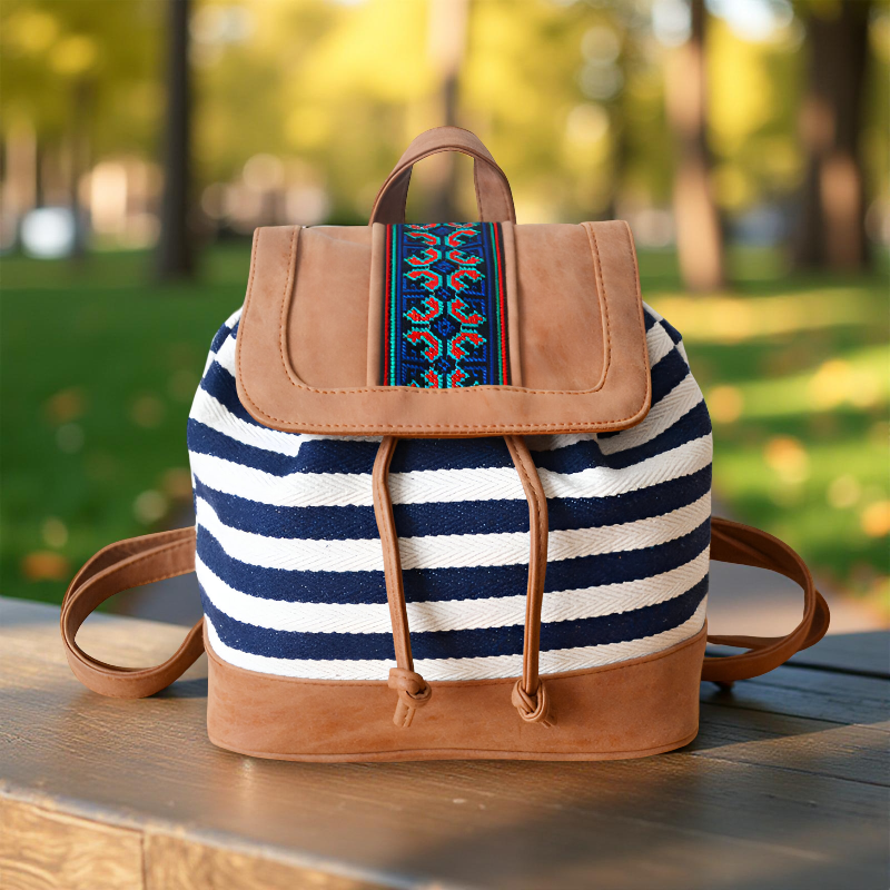 Striped Embroidered Backpack - Travalto