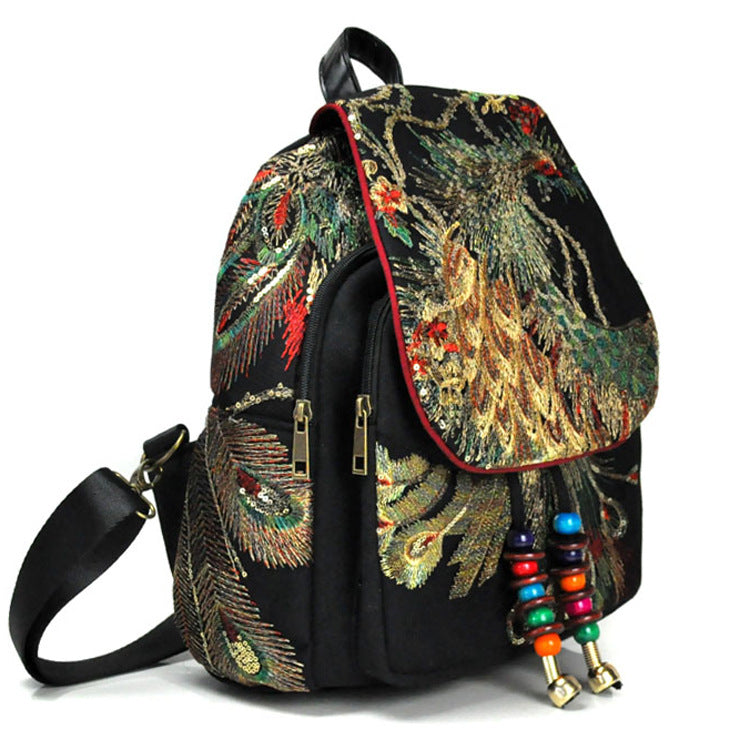 Retro Ethnic Embroidered Peacock Backpack - Travalto