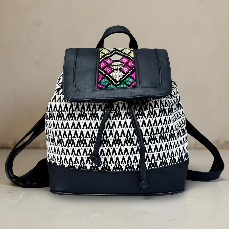 Striped Embroidered Backpack - Travalto