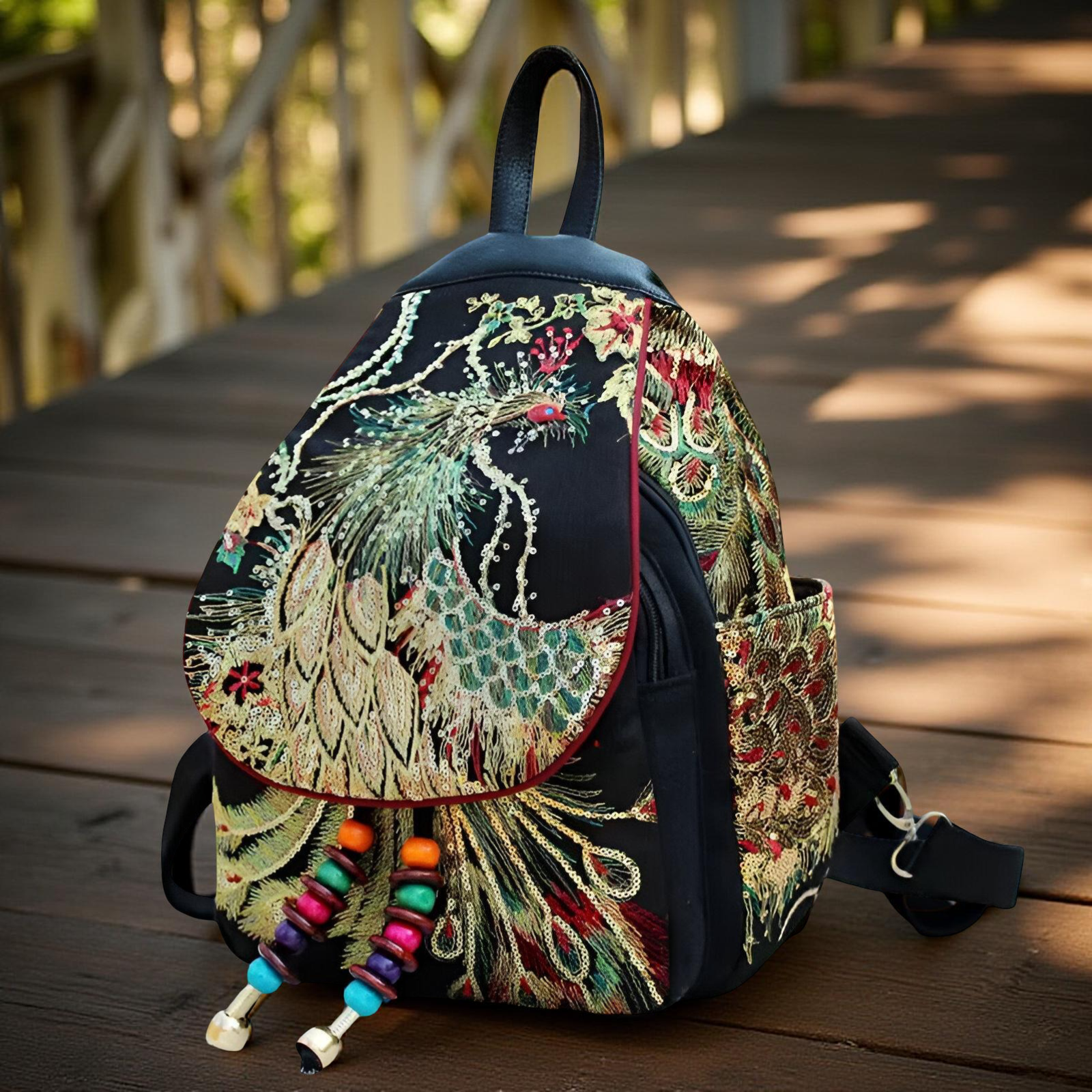 Retro Ethnic Embroidered Peacock Backpack - Travalto