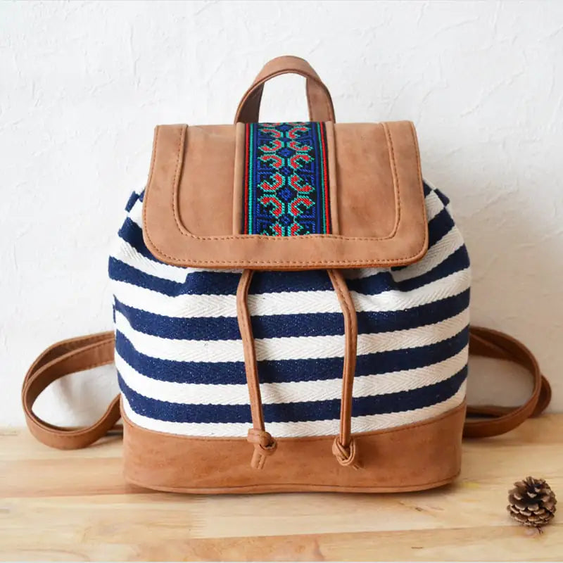Striped Embroidered Backpack - Travalto