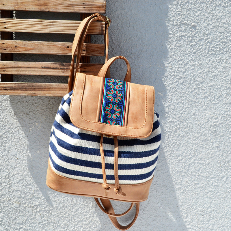 Striped Embroidered Backpack - Travalto
