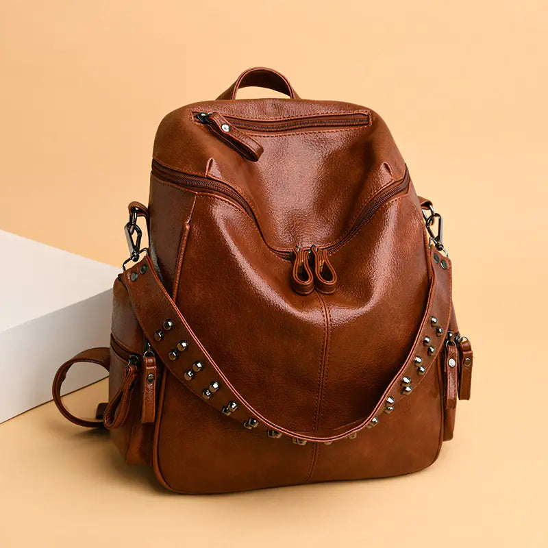 Women's Retro PU Leather Backpack - Travalto