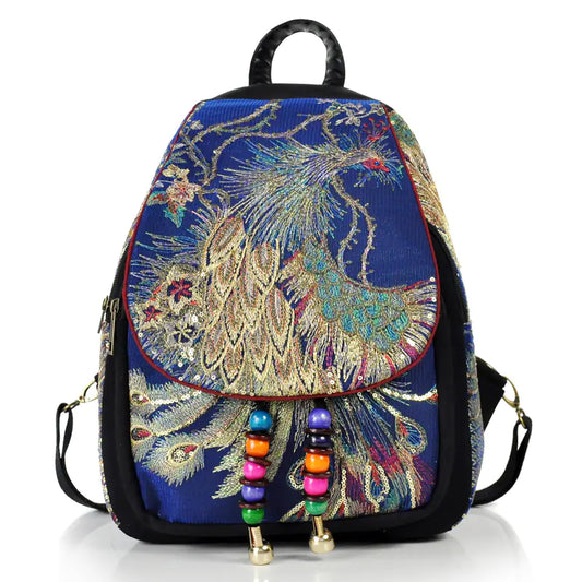 Retro Ethnic Embroidered Peacock Backpack - Travalto